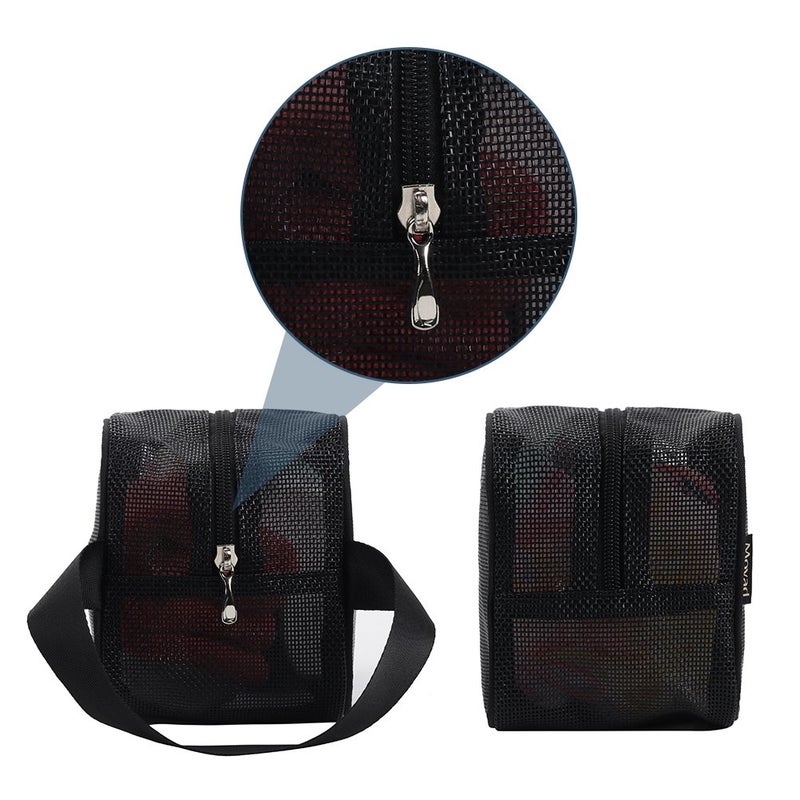 Moyad Mesh Shower Caddy Portable Toiletry Bag College Dorm Room Essentials for Girls Guys Gym Bag Camping Organizer Hanging Bathroom Mesh Bag, Black - Image 3